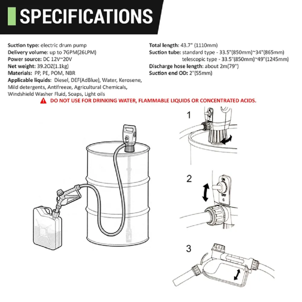 Tera Pump 20010 TREDRUM-T - Electric Drum Pump Telescopic