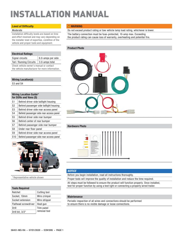 CURT 56451 Custom Wiring Harness, 4-Way Flat Output, Select