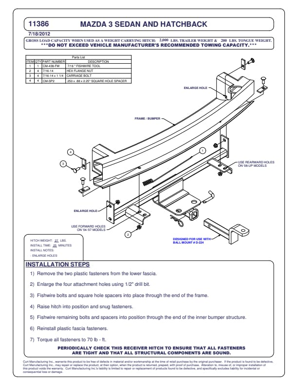 CURT Fish Wire for 7/16-in Diameter Bolts