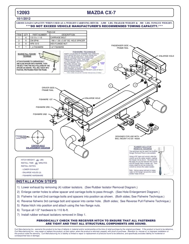 CURT 12093 Class 2 Trailer Hitch, 1-1/4 Receiver, Select Mazda CX-7