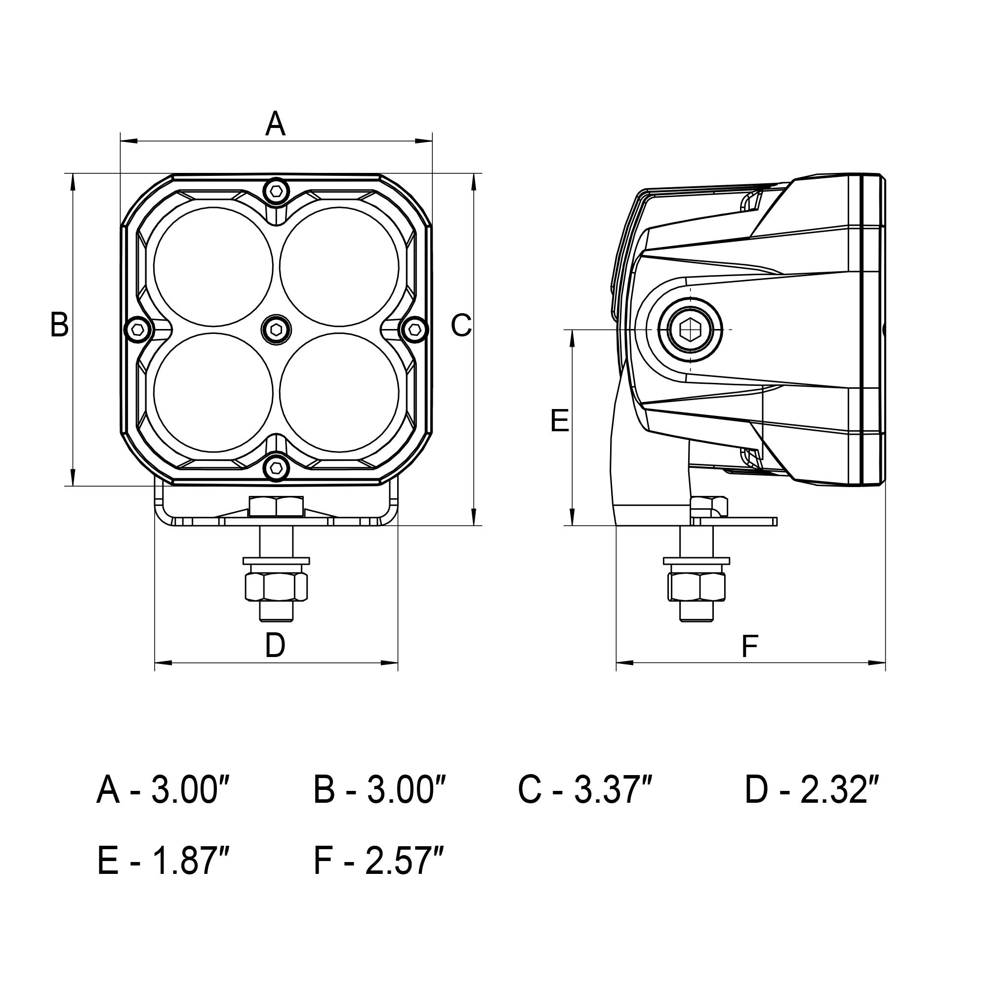 ARC Lighting 41042 3” Cube LED Pod Lights, Flood Beam, Pedestal Mount