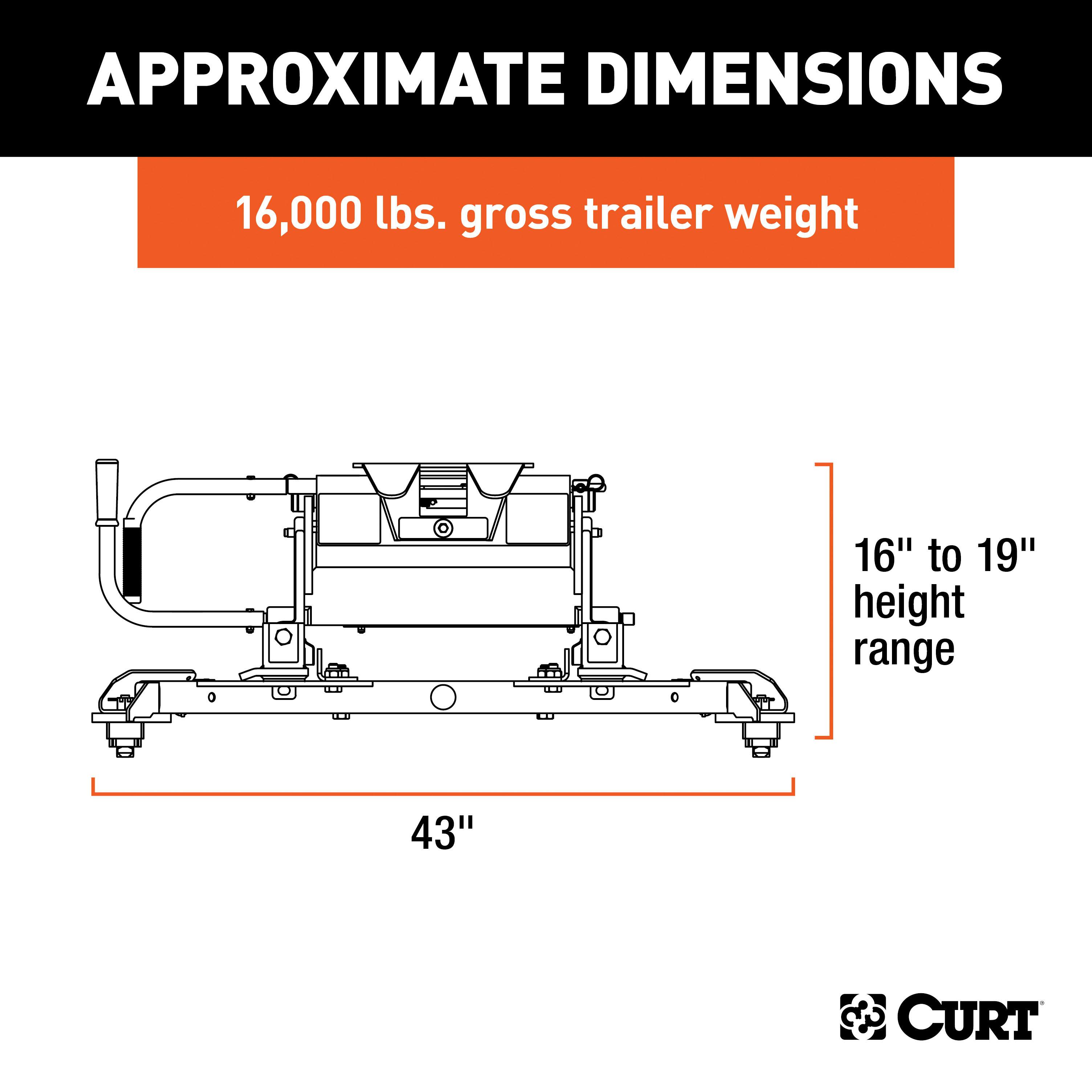 CURT 16684 E16 Sliding 5th Wheel Hitch, 16K, Select Ram 2500, 3500, 6.5