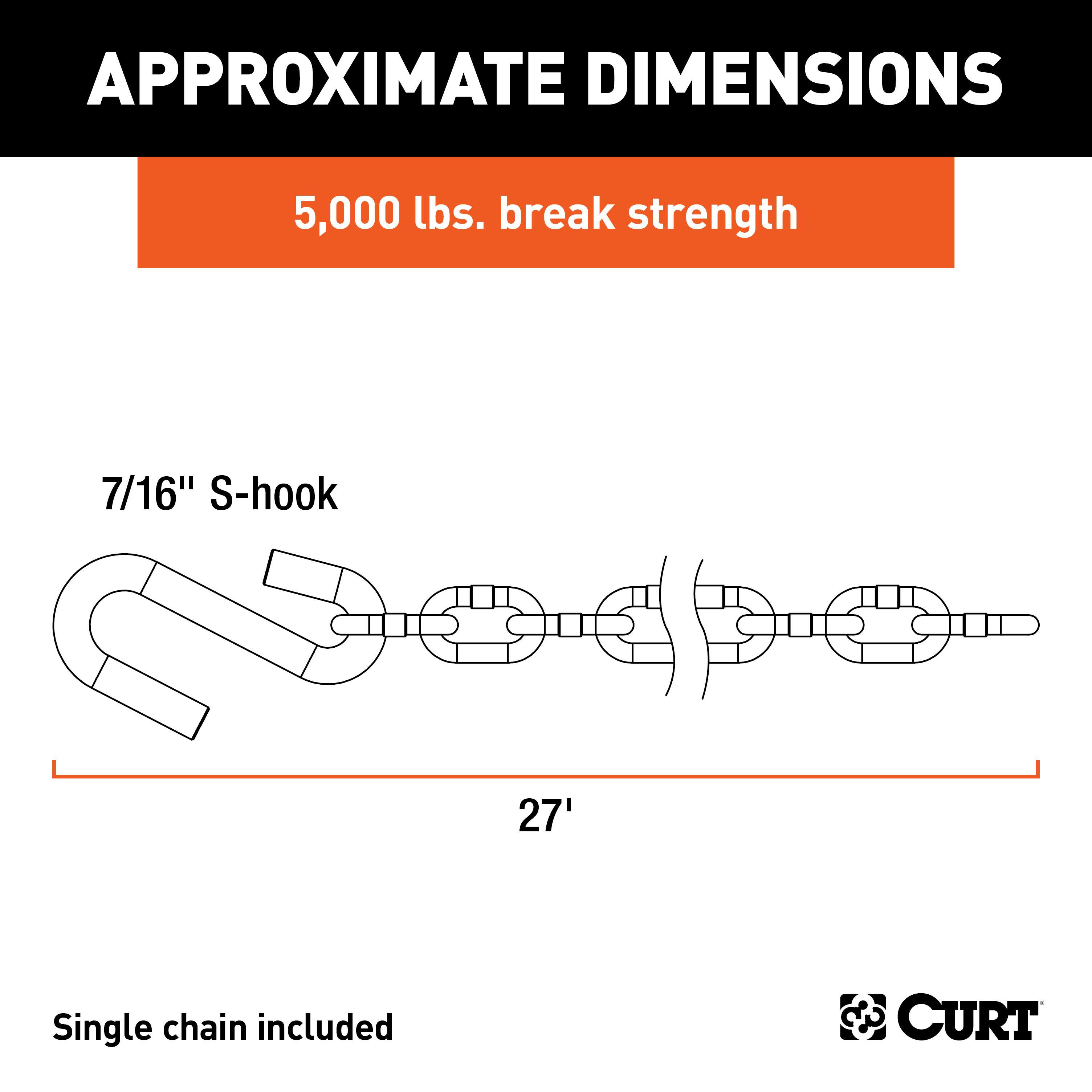 Curt Safety Chain with S-Hooks - 47 Long - 5,000 lbs - Qty 1 CURT