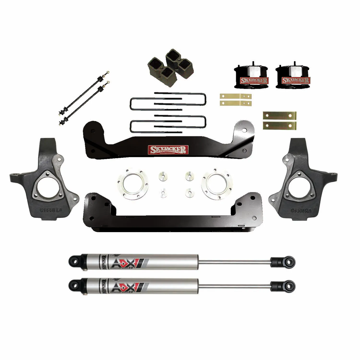 Skyjacker 4 in. Suspension Lift Kit With ADX M2.0 Aluminum Monotube Shocks.