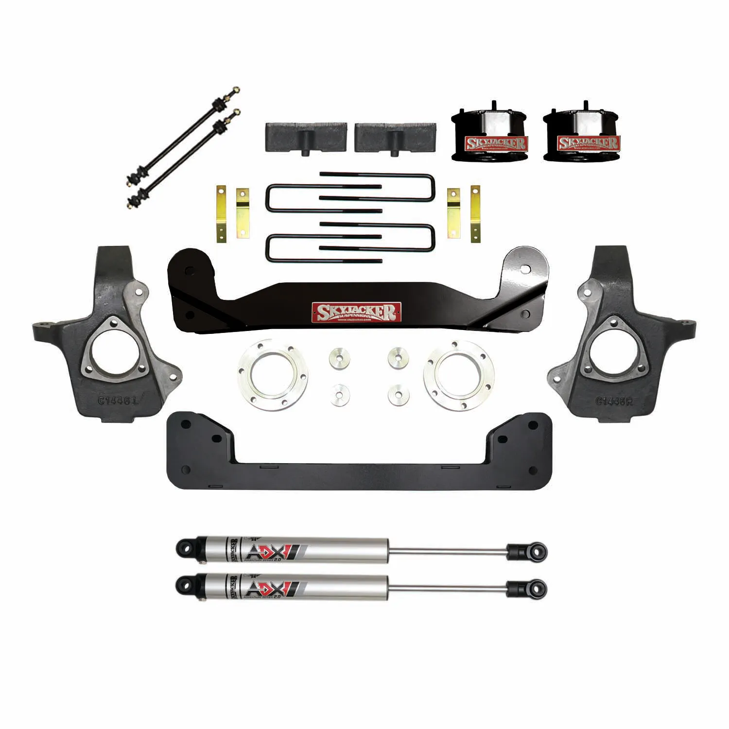 Skyjacker 4 in. Suspension Lift Kit With ADX M2.0 Aluminum Monotube Shocks.