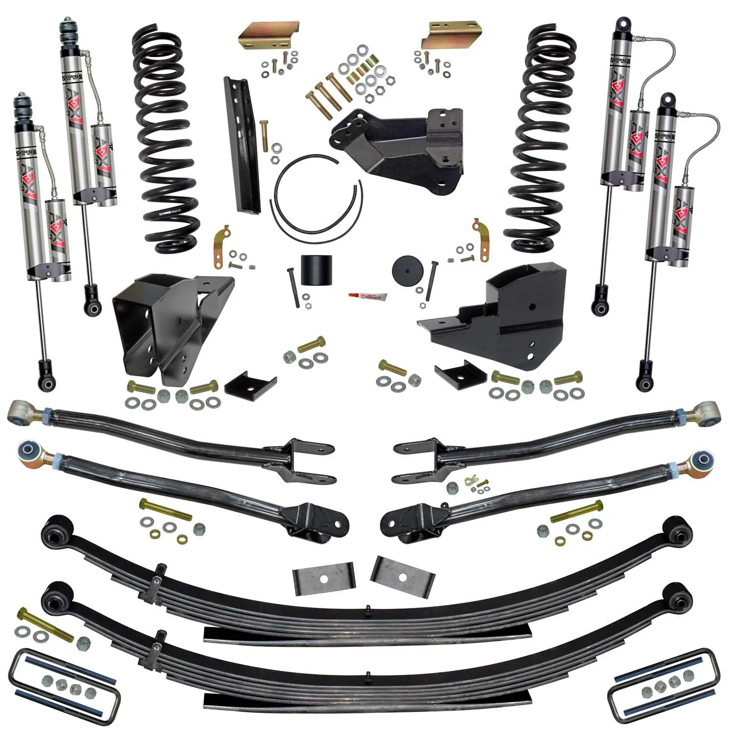 Skyjacker 4 in. Lift Kit with 4-Link Conversion and ADX 2.0 Remote Reservoir Shocks.