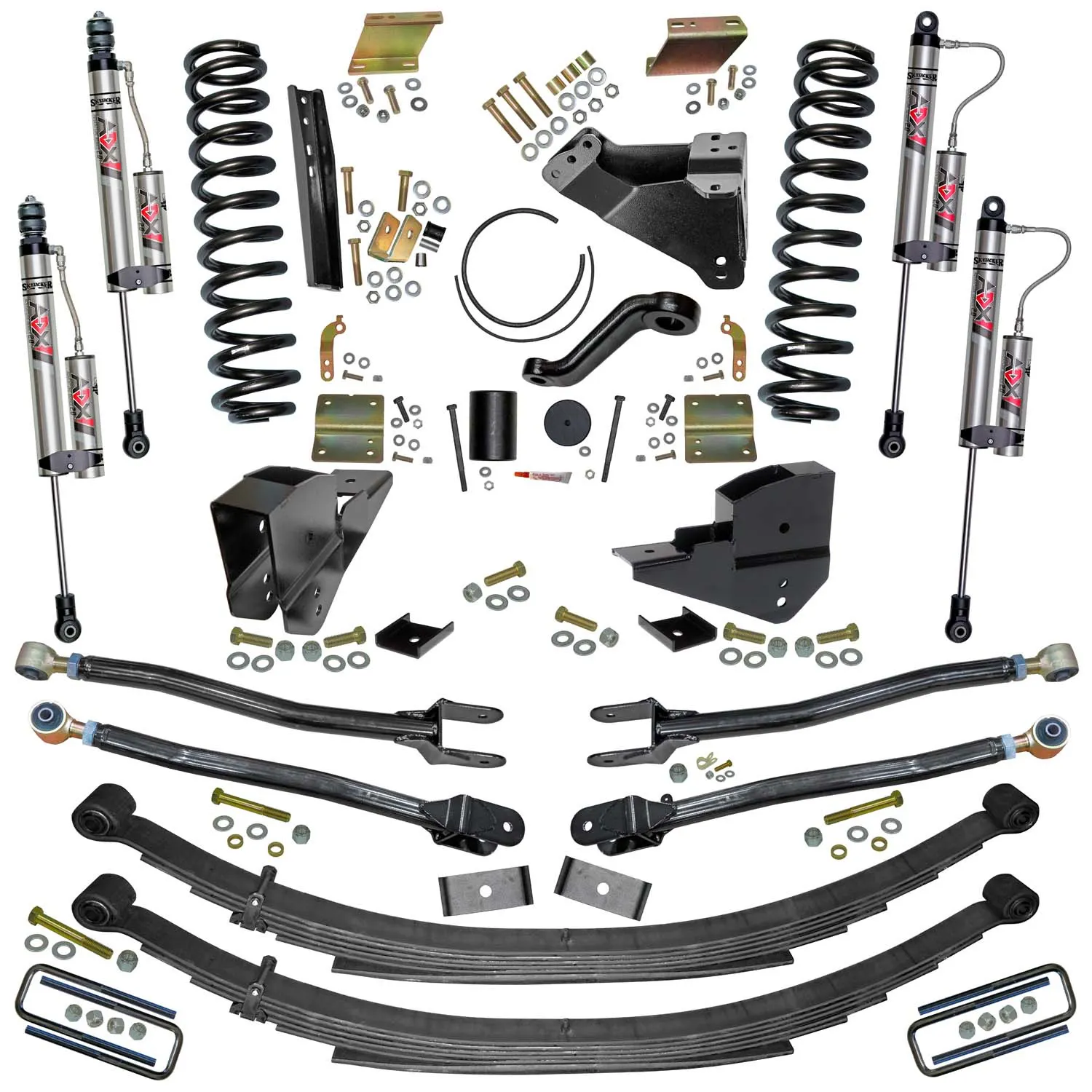 Skyjacker 6 in. Lift Kit with 4-Link Conversion and ADX 2.0 Remote Reservoir Shocks.