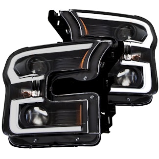 AnzoUSA 111347 Projector Headlights with Plank Style Design Black with Amber