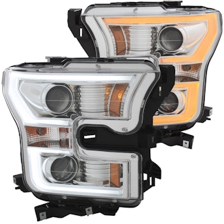 AnzoUSA 111358 Projector Headlights with Plank Style Switchback Chrome with Amber