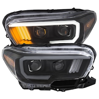 AnzoUSA 111379 Projector Headlights with Plank Style Design Black/Amber with DRL