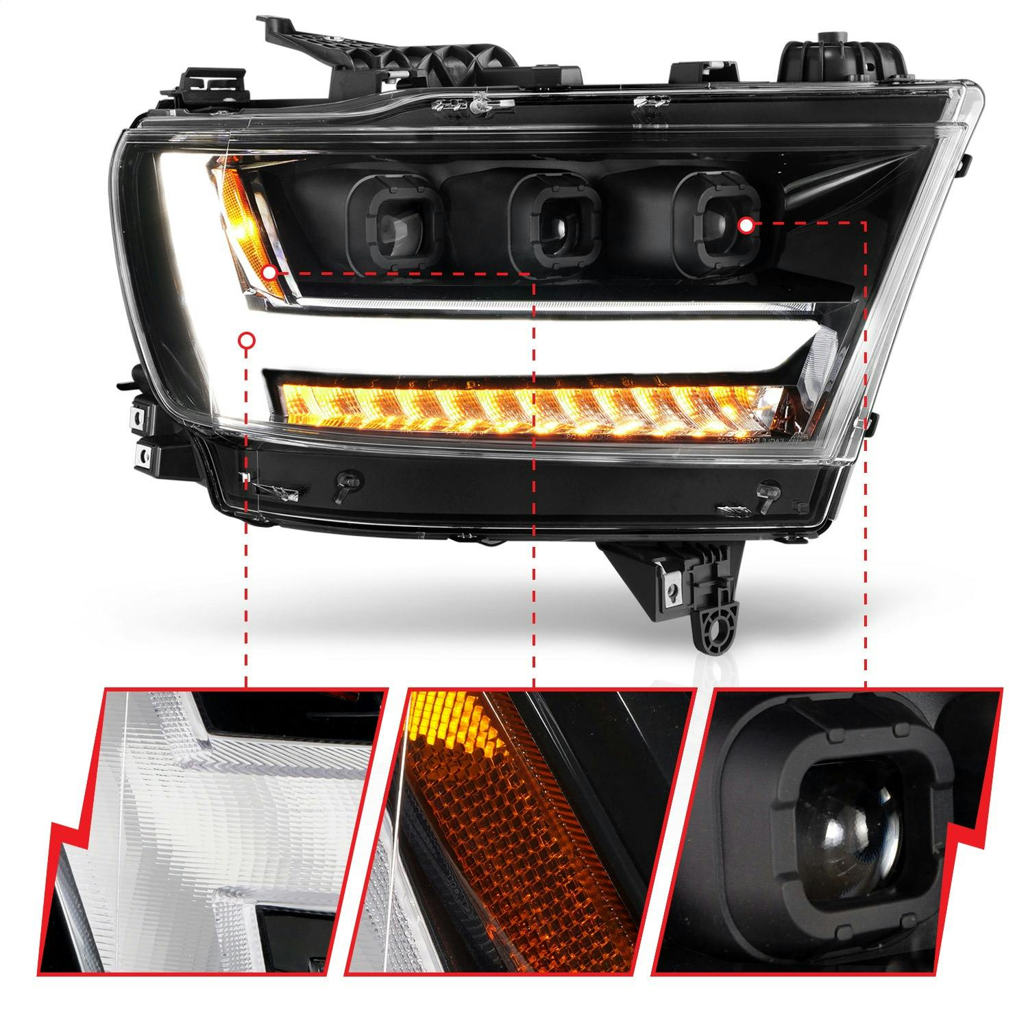 AnzoUSA 111494-R LED Projector Headlights Plank Style with