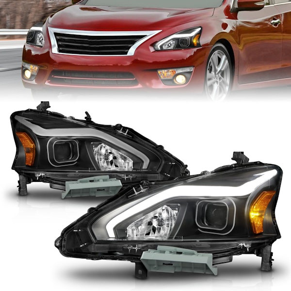 AnzoUSA 121569 Projector Headlights w/ Light Bar Black Housing