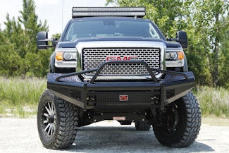 Fab Fours GM08-S2162-1 Black Steel Bumper with Pre-runner Guard with Tow Hooks
