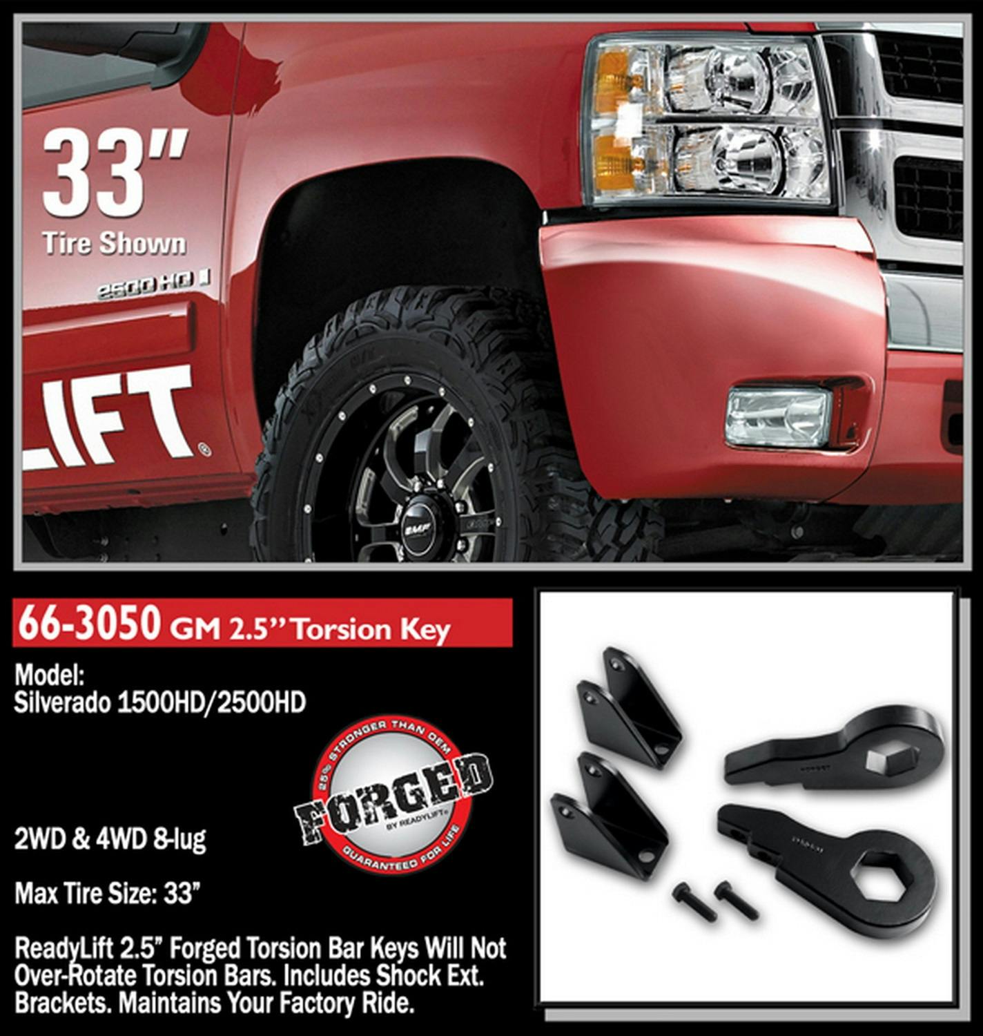 ReadyLift 66-3050 2.5'' Front Suspension Leveling Kit (Forged Torsion Key)