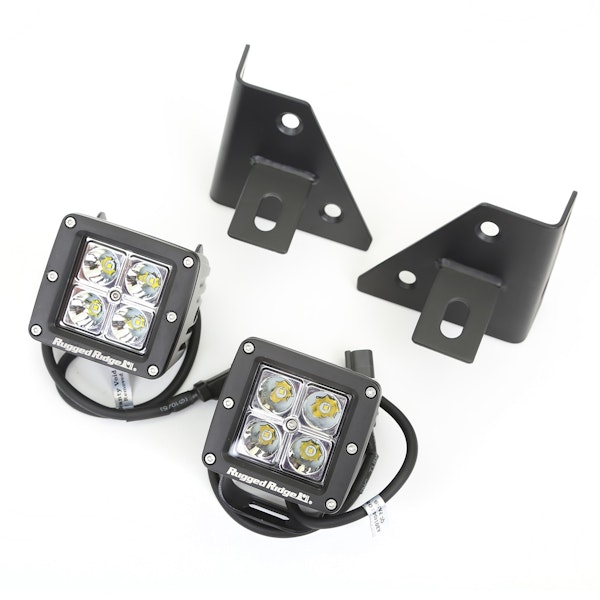 Rugged Ridge 11027.12 Windshield Bracket LED Kit, Black, Square