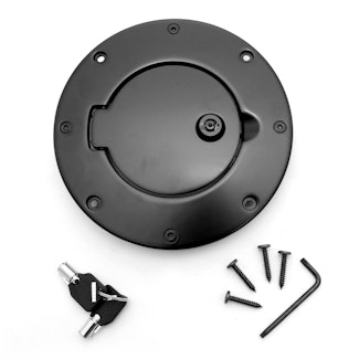 Rugged Ridge 11425.08 Locking Gas Cap Door; Black Aluminum; 97-06 Jeep Wrangler TJ