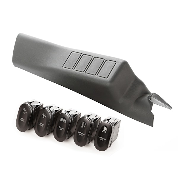 Rugged Ridge 17235.71 Etched A-Pillar 4 Switch Pod Kit Left Hand; 11-17 Jeep Wrangler JK