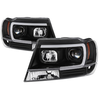 Spyder Auto 5085221 (Spyder) Jeep Grand Cherokee 99-04 Version 2 Light Bar Projector Headlights-Blac