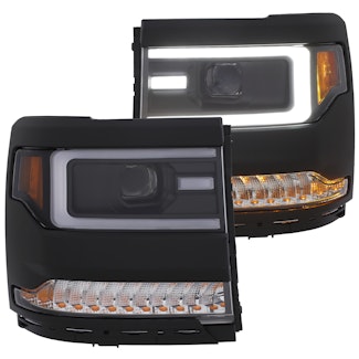AnzoUSA 111373 Projector Headlights with Plank Style Design Black with Amber