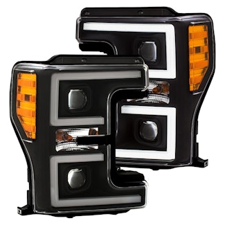 AnzoUSA 111388 Projector Headlights with Plank Style Switchback Black with Amber