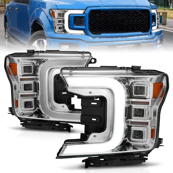 AnzoUSA 111521 Full LED Projector Headlight with Light Bar Sequential Signal Chrome Housing