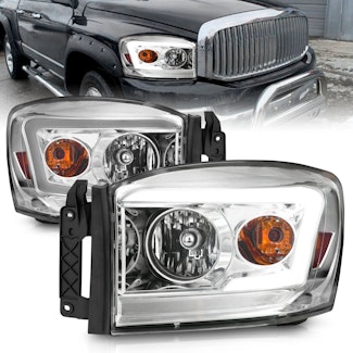 AnzoUSA 111525 Crystal Headlight with Light Bar Chrome Housing Clear Lens