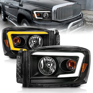 AnzoUSA 111526 Crystal Headlight with Light Bar Switchback Black Housing Clear Lens