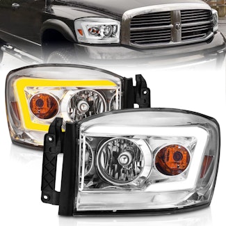 AnzoUSA 111527 Crystal Headlight with Light Bar Switchback Chrome Housing Clear Lens