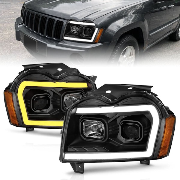 AnzoUSA 111543 Projector Headlights with Light Bar Switchback Black Housing