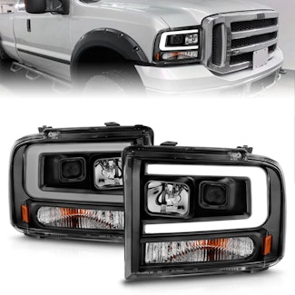 AnzoUSA 111551 Projector Headlights with Light Bar Black Housing