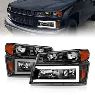 AnzoUSA 111558 Crystal Headlights with Light Bar Black Housing 4Pcs