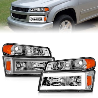 AnzoUSA 111559 Crystal Headlights with Light Bar Chrome Housing 4Pcs
