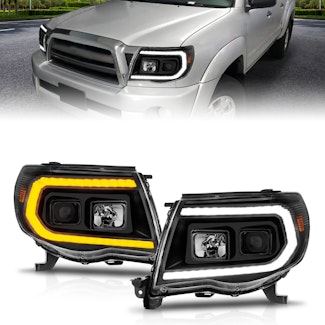 AnzoUSA 111564 Projector Headlights with Light Bar Switchback Black Housing