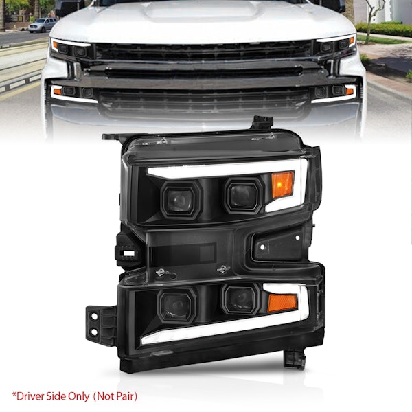 AnzoUSA 111566-L Full LED Projector Headlights, Light Bar Switchback Sequential Black Housing