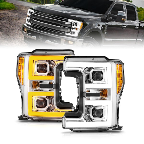 AnzoUSA 111578 LED Projector Headlights with Light Bar Switchback Chrome Housing