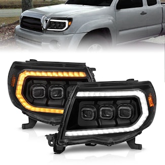 AnzoUSA 111581 Full LED Projector Headlights, Light Bar Switchback Sequential Black Housing