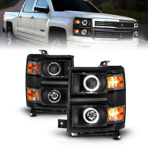 AnzoUSA 111583 Projector Headlights with Halo Black Housing with Black Trim