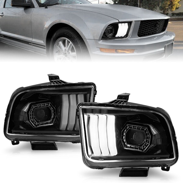 AnzoUSA 121566 Projector Headlights with Light Bar Black Housing