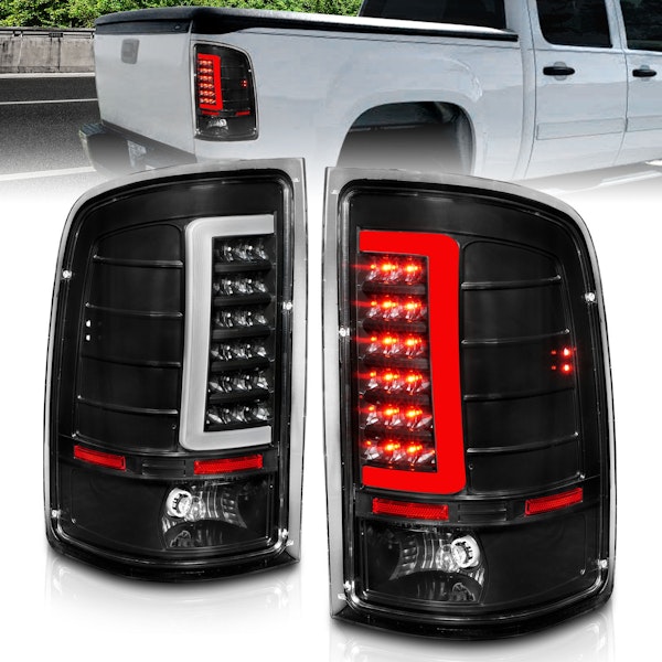 AnzoUSA 311388 LED Tail Lights with Light Bar Black Housing Clear Lens