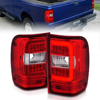 AnzoUSA 311393 LED Tail Lights with Light Bar Chrome Housing Red/Clear Lens
