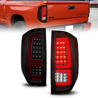 AnzoUSA 311437 Full LED Tail Lights w/ Red Light Bar Sequential Signal Black Housing Smoke Lens