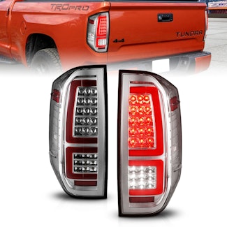 AnzoUSA 311438 Full LED Tail Lights w/ Red Light Bar Sequential Signal Chrome Housing Clear Len