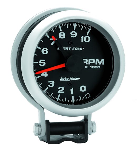 AutoMeter Products 3700 Gauge; Tachometer; 3 3/4in.; 10k RPM; Pedestal  w/Red Line; Sport-Comp