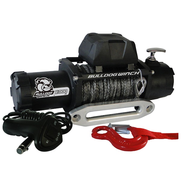 Bulldog Winch Co LLC 10044 8000lb Winch w/5.2hp Series Wound Motor,100ft Synthetic Rope, Alum Frld