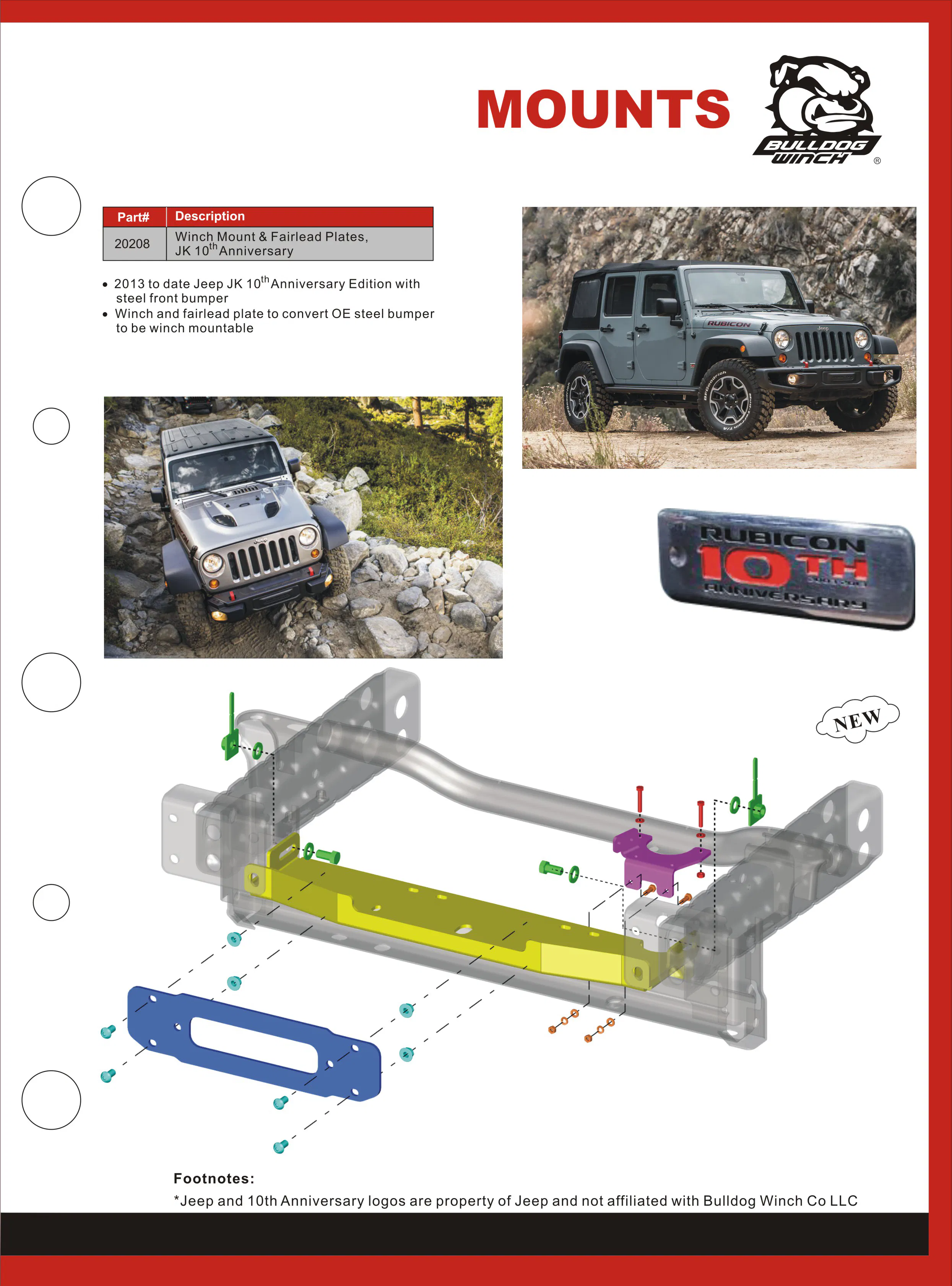 BullDog Winch Mount for OE Steel Winch Mount Bumper - Jeep Rubicon 2018
