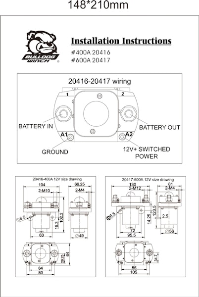 Bulldog Winch Co LLC 20416 Solenoid, 400A