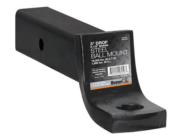 Buyers Products Company 1803405 2-1/2 Inch Ball Mount With 3 Inch Drop X 10 Inch Long Tube Black
