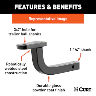 CURT 45510 Class 2 Ball Mount (1-1/4" Shank, 3,500 Lbs., 3-1/8" Rise, 10-5/16" Long