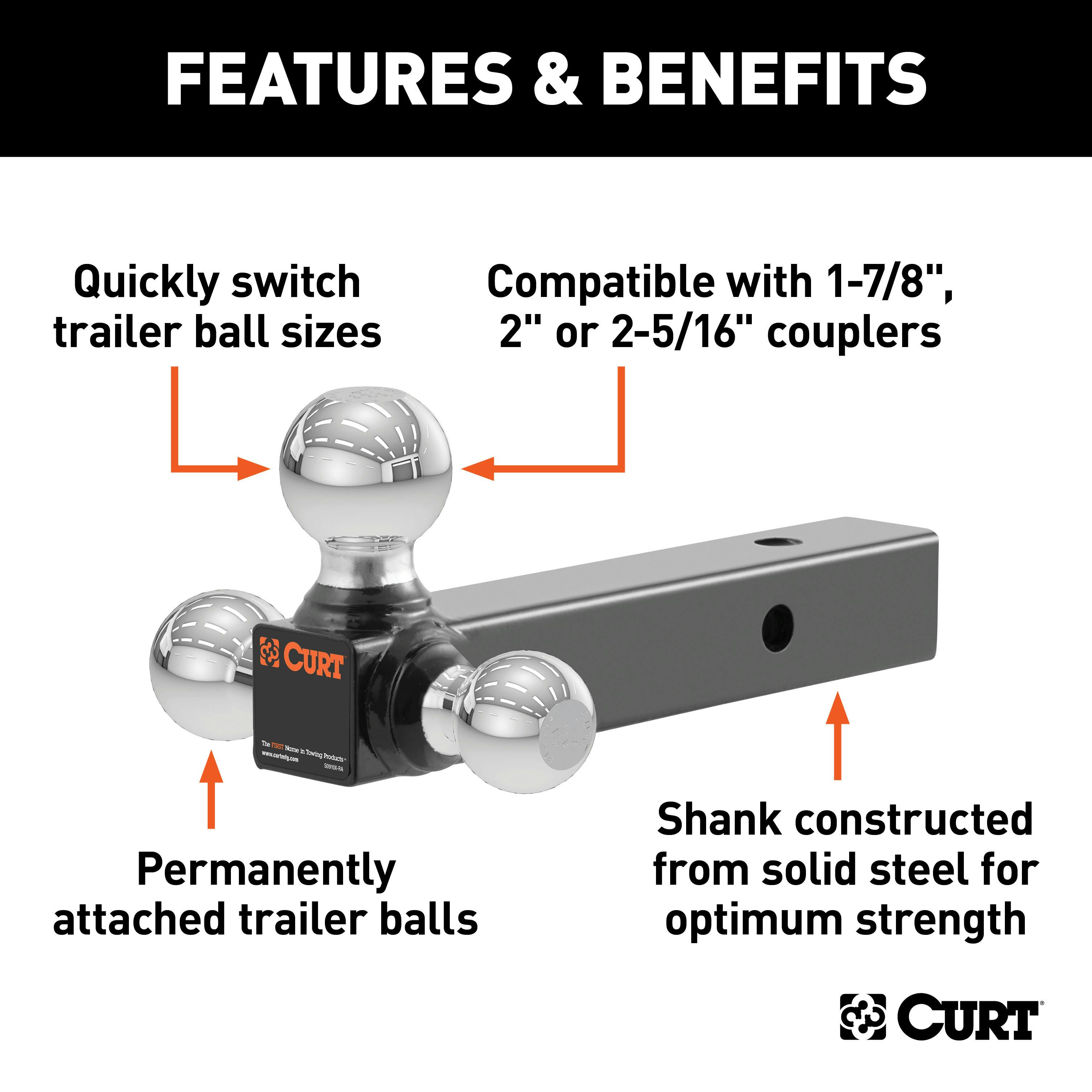 CURT 45655 Multi-Ball Mount (2 Solid Shank, 1-7/8, 2 & 2-5/16