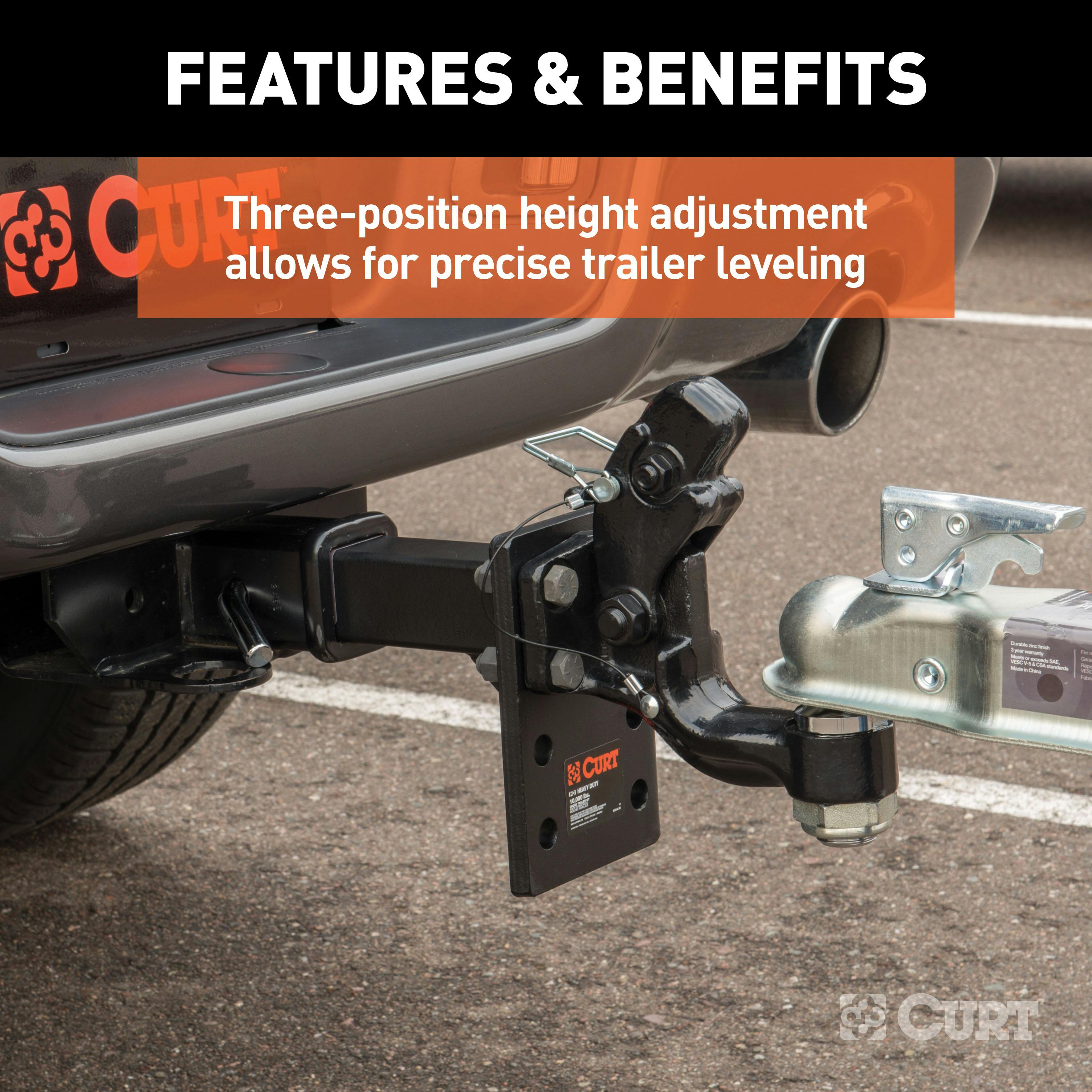 Fits 2-Inch Receiver 10-1/2-Inch Shank Length 15,000 lbs CURT 48325 Adjustable Pintle Hitch Mount 7-Inch Plate Height GTW 